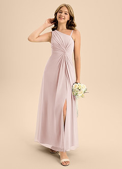 Azazie Brooke Junior Blushing Pink A-Line Side Slit Chiffon Dress image1