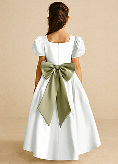 Azazie Zippy Flower Girl Dresses Ivory Moss Green A-Line with Sleeves Matte Satin Dress image5