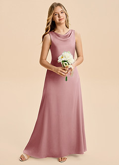 Azazie Kiki Junior Dusty Rose A-Line Bow Stretch Satin Dress image1