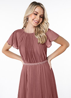 Azazie Kara Modest Bridesmaid Dresses A-Line Pleated Chiffon Floor-Length Dress image5