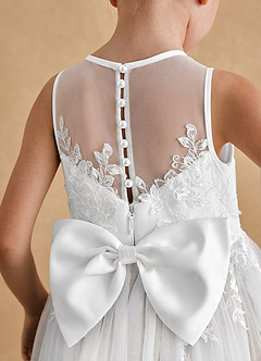 Azazie Bitsy Flower Girl Dresses Diamond White A-Line Lace Tulle Dress image5