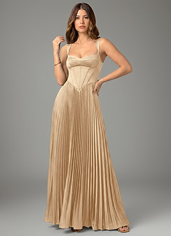 Azazie Avenelle Bridesmaid Dresses Champagne A-Line Corset Stretch Satin Dress image4