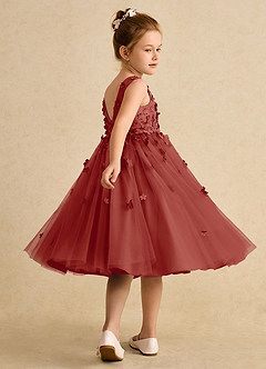 Azazie Lana Flower Girl Dresses Terracotta A-Line Sleeveless Matte Satin Dress image4