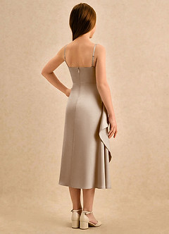 Azazie Canna Girls Formal Blumenmädchenkleider A-Linie Plissee Stretch-Satin Kleid Taupe image2