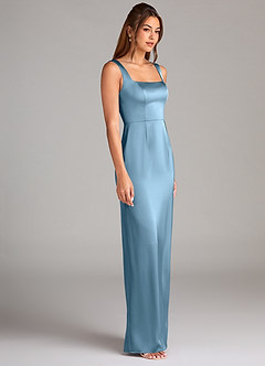 Azazie Flori Bridesmaid Dresses Steel Blue Sheath Side Slit Stretch Satin Dress image3