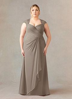 Azazie Birdie Mother of the Bride Dresses Taupe A-Line Queen Anne Sequins Chiffon Dress image7