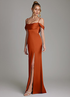 Azazie Nira Robes de demoiselle d'honneur Robe Sirène en Satin extensible Corset Orange Brûlée image6