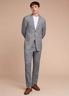 front Gavin Grey Striped Seersucker Trousers Suit