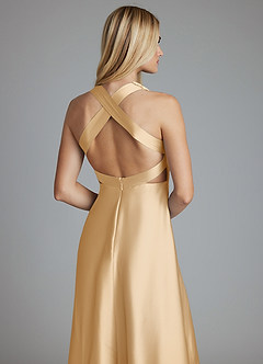 Azazie Raelynn Brudtärnklänningar Klä av A-Linje i Stretch Satin Plisserad Guld image3
