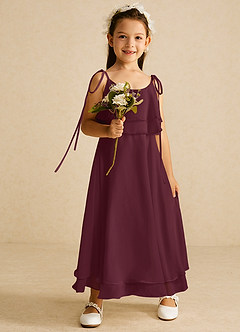 Azazie Temi Flower Girl Dresses Cabernet A-Line Spaghetti Strap Chiffon Dress image2