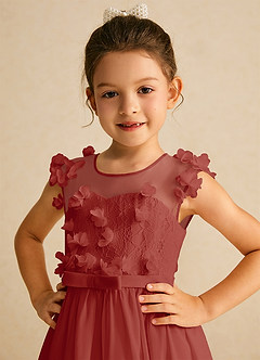 Azazie Arlo Sukienki dla dziewczynek sypiących kwiaty Linia A Ukłon Szyfon Długość kostki Sukienka image2