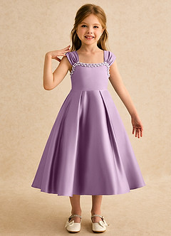Azazie Yosemite Flower Girl Dresses Wisteria Ball-Gown Sweetheart Neckline Matte Satin Dress image1