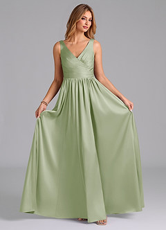 Azazie Keyla Bridesmaid Dresses Dusty Sage A-Line Pleated Stretch Satin Dress image4