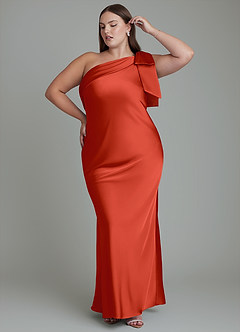 Azazie Yuanna Jurken voor bruidsmeisjes Jurk van Stretch Satijn met Zeemeermin One-shoulder Roest image11