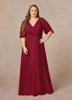 Azazie Bronwyn vestidos de madre de la novia Vestido de Borgoña de Gasa de Corte En A con Cuello de pico fruncido image6