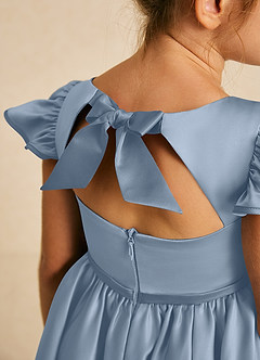 Azazie Sugar Plum Flower Girl Dresses Dusty Blue A-Line Bow Matte Satin Dress image4