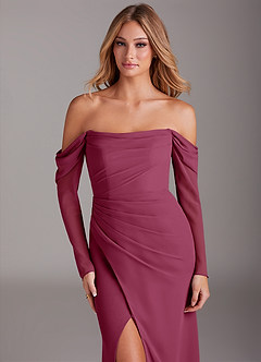 Azazie Hallie Bridesmaid Dresses Mulberry Mermaid Long Sleeve Chiffon Dress image5