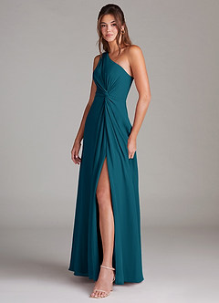 Azazie Brooke Bridesmaid Dresses Ink Blue A-Line One Shoulder Chiffon Dress image5