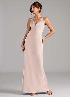 Azazie Tianna Bridesmaid Dresses Blushing Pink A-Line Stretch Satin Dress image1