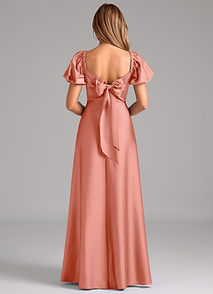 Azazie Fatima Bridesmaid Dresses Coral A-Line Pleated Stretch Satin Dress image6