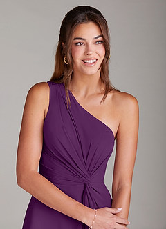 Azazie Brooke 신부 들러리 드레스 A라인 한쪽 어깨 쉬폰 발목 길이 드레스 image4