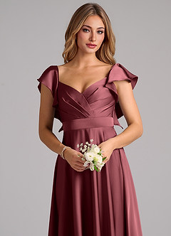 Azazie Leilani Bridesmaid Dresses Merlot A-Line Ruched Stretch Satin Dress image5