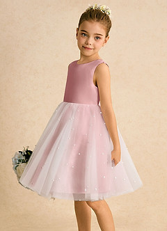Azazie Esme vestidos de niña de las flores Vestido Rosa Polvorienta de Tul de Corte Princesa con Lazo image4