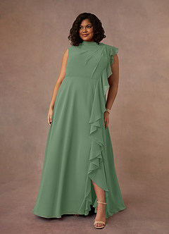 Azazie Narine Mother of the Bride Dresses Matcha A-Line High Neckline Pleated Chiffon Dress image10