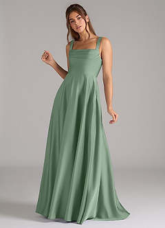 Azazie Shaude Robes de demoiselle d'honneur Robe Trapèze en Satin extensible Plissée Matcha image5