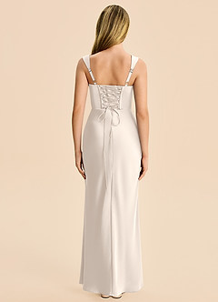 Azazie Agustina Junior White Alabaster Sheath Pleated Stretch Satin Dress image2