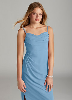 Azazie Mai Junior Vestido de Azul Acero de Gasa de Recto con Plisado image5