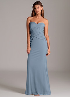 Azazie Katelyn Jurken voor bruidsmeisjes Converteerbaar Jurk van Mesh met Kolom Strapless Stoffig Blauw image6