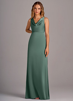Azazie Wrenlee Bridesmaid Dresses Eucalyptus A-Line Stretch Satin Dress image6