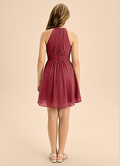 Azazie Bonnie Junior Pomegranate A-Line Pleated Chiffon Dress image2