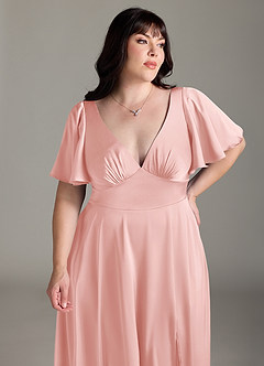 Azazie Kimber Bridesmaid Dresses Powder Pink A-Line Ruched Stretch Satin Dress image5