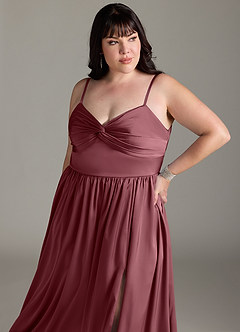 Azazie Zeya Robes de demoiselle d'honneur Robe Trapèze en Satin extensible Plissée Rose Du Désert image14
