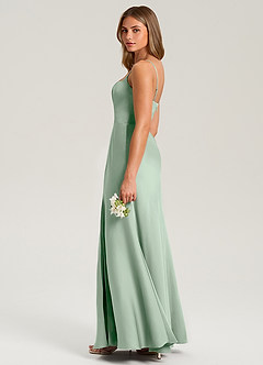 Azazie Lidia Bridesmaid Dresses Agave Mermaid Side Slit Stretch Satin Dress image7
