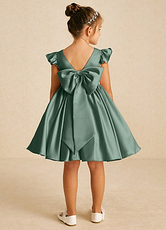 Azazie Tootsie Flower Girl Dresses Eucalyptus A-Line Bow Matte Satin Dress image2