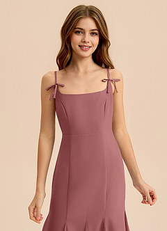 Azazie Evey Junior Vestido de Amatista de Gasa de Corte Sirena con Plisado image6