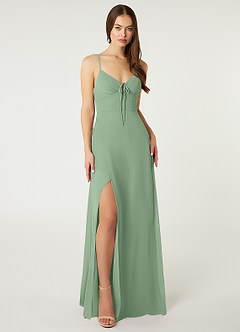 Azazie Minie Bridesmaid Dresses Matcha A-Line Bow Chiffon Dress image3