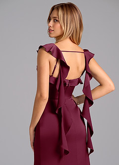 Azazie Adi Bridesmaid Dresses Mulberry A-Line Pleated Stretch Satin Dress image2