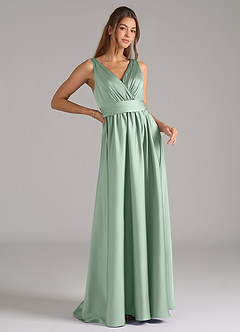 Azazie Kora Robes de demoiselle d'honneur Robe Trapèze en Satin extensible Plissée Agave image3
