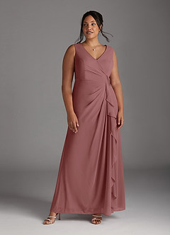 Azazie Manuella Mother of the Bride Dresses Desert Rose A-Line V-Neck Pleated Chiffon Dress image13