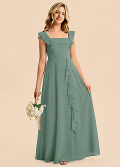 Azazie Nori Junior A-Linie Gestreift Chiffon Kleid Eukalyptus image3