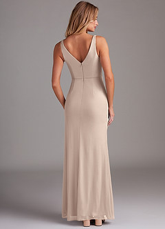 Azazie Leandra Bridesmaid Dresses Taupe Mermaid V-Neck Pleated Mesh Dress image2