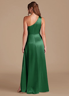 Azazie Brooke Bridesmaid Dresses Dark Green A-Line One Shoulder Metallic Satin Dress image7