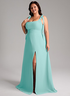 Azazie Debra Bridesmaid Dresses Aqua A-Line with Pockets Chiffon Convertible Dress image11