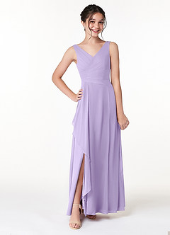 Azazie Kori Junior Robe Trapèze en Mousseline de soie Rayé Lilas image1
