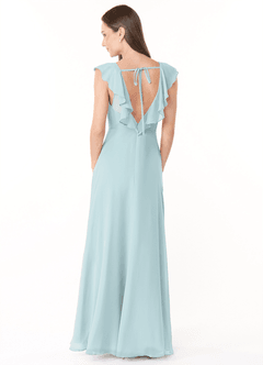 Azazie Yoko Bridesmaid Dresses Mist A-Line Ruched Chiffon Dress image2