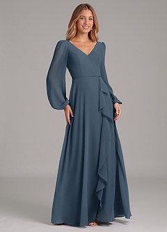 Azazie Simone Bridesmaid Dresses Neptune A-Line Long Sleeve Chiffon Dress image4